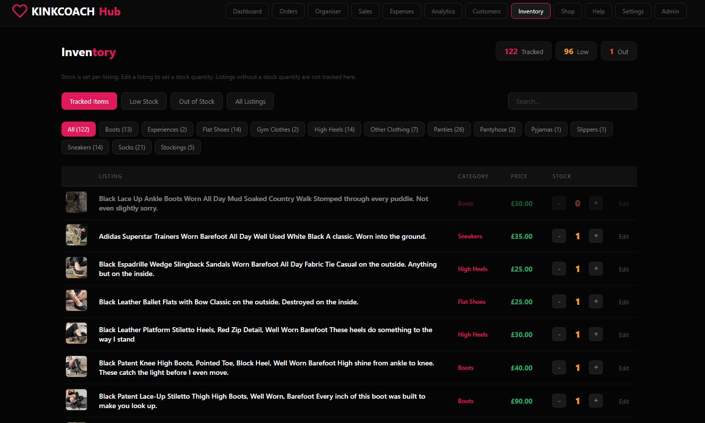 Inventory page with stock tracking and category filters