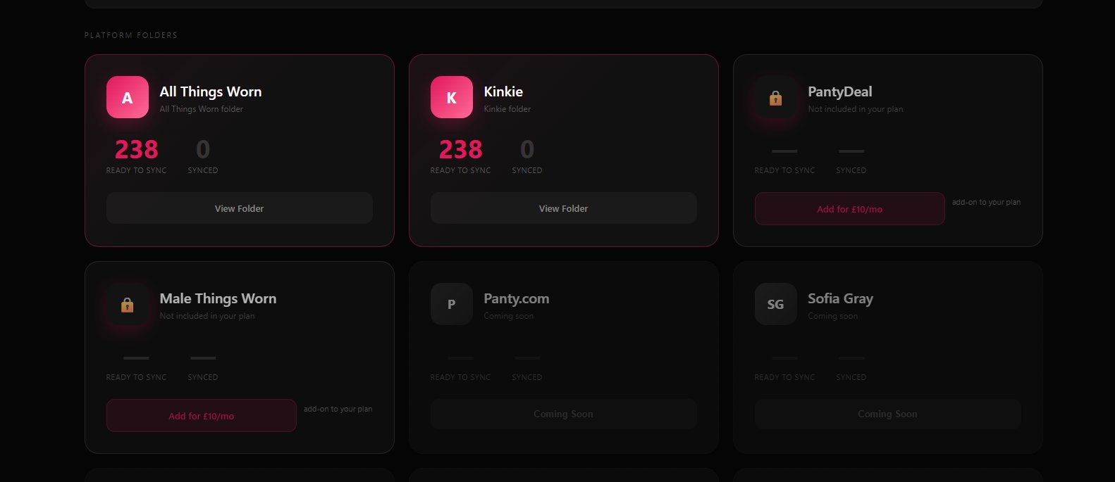 Platform folders showing sync status across ATW, Kinkie and other platforms